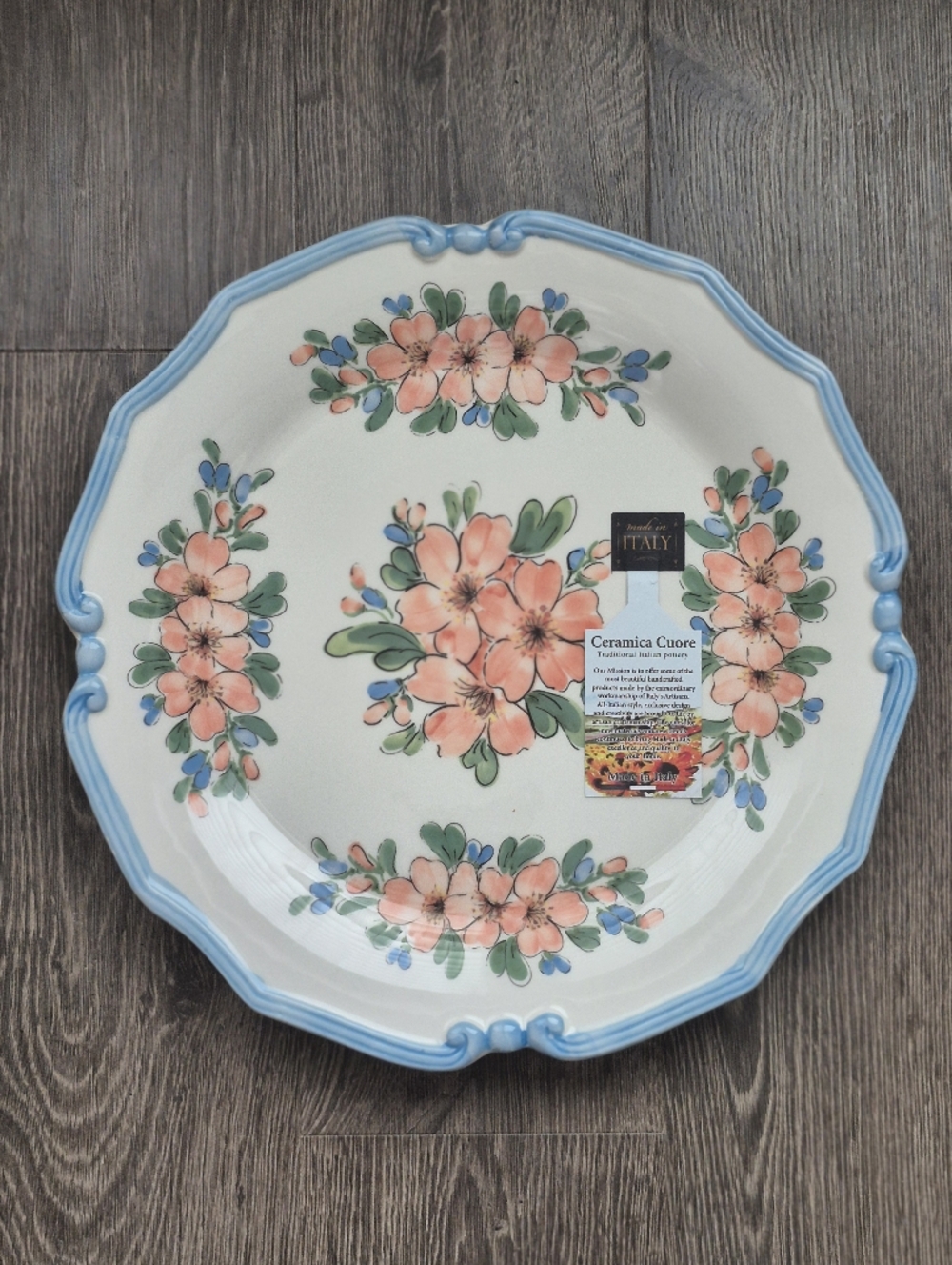 Ceramica Cuore Italian Pottery Round 14" Serving Platter Pastel Floral Design